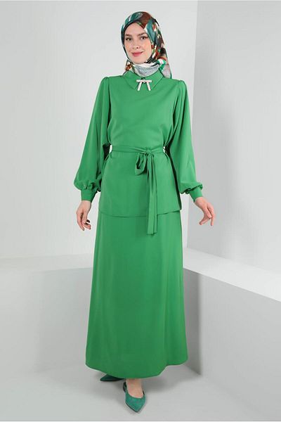 Alvina BOW DETAILED BALLON SLEEVE SKIRT SUIT 43911