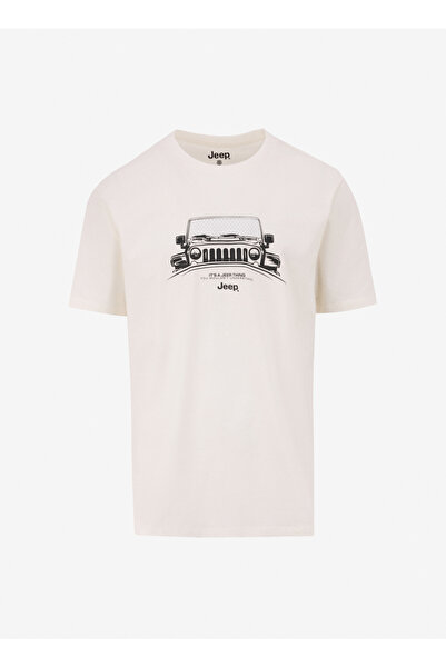 Jeep Bisiklet Yaka Baskılı Kırık Beyaz Erkek T-Shirt J5SM-TST7310