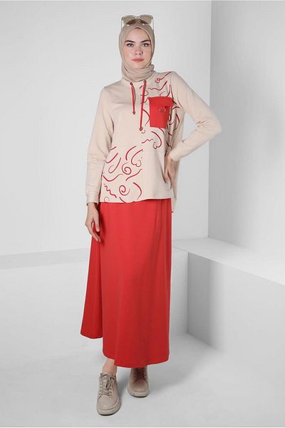 Alvina 43722 Model Patterned Skirted Tracksuit Set