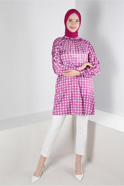 Alvina GEOMETRIC PATTERNED MEN'S COLLAR SATIN TUNIC 43641