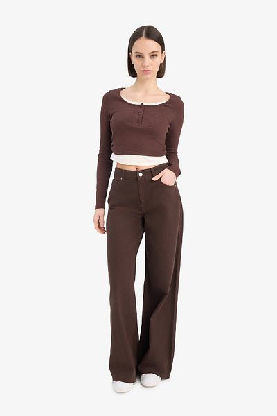 DeFacto Weites Bein Gabardine Palazzo Hose Weites Bein Normale Taille Standardlänge Taschen E4381ax25sp