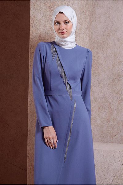 Alvina Φόρεμα Crepe Hijab - Λεπτομέρεια από πέτρα, Μοντέλο 44652