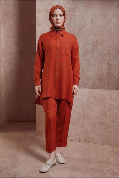Alvina 44412 Model Shirt Collar Trousers Set