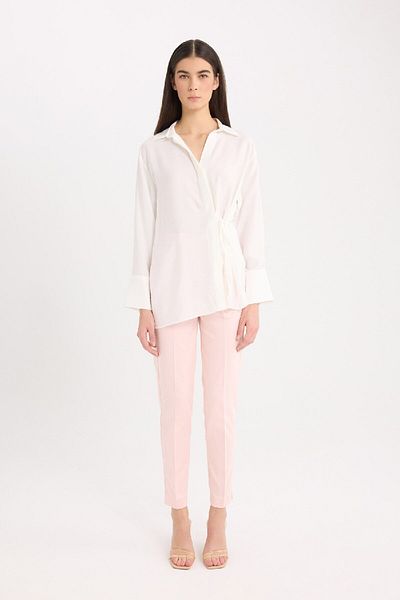 DeFacto Sigaret Satin Fabric Trousers Regular Waist Straight Leg J8743Az25Sm