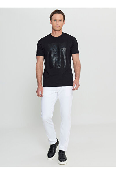 ALTINYILDIZ CLASSICS Altınyıldız Classics Чорна чоловіча футболка з принтом на комірі ACE091252408_SYH