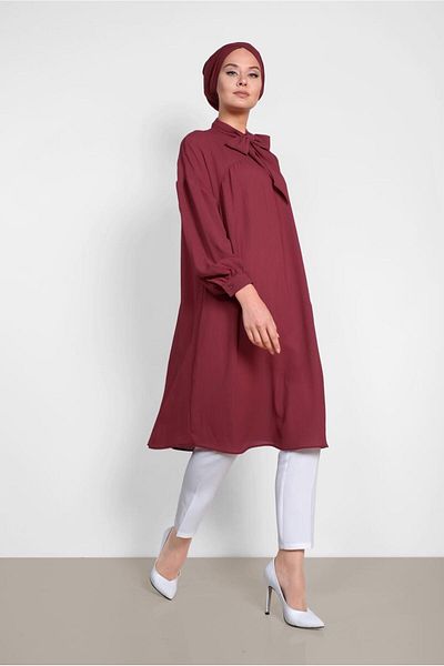 Alvina Lace-Up Tunic with Balloon Sleeves and Collar 4111