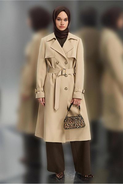 Alvina 10924 Model Belted Trench Coat