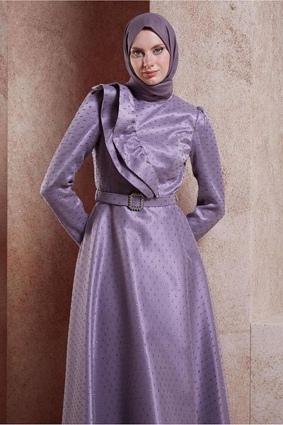Alvina 50271 Model Hijab Evening Dress - With Belt