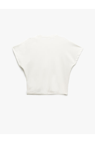 Koton Crew Neck Button Detailed Bat Sleeve T-Shirt