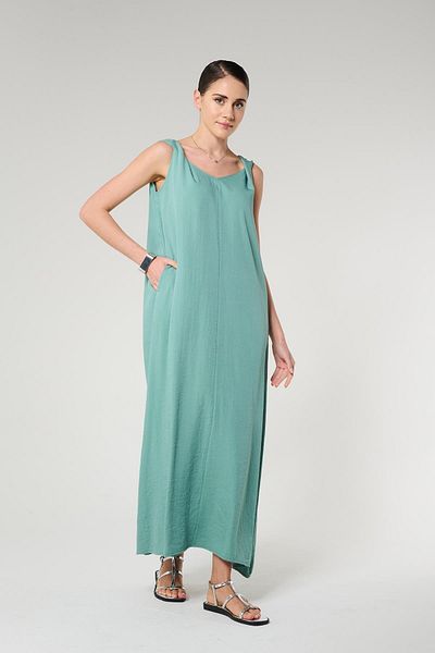 ZYRAH Γυναικείο φαρδύ φόρεμα Mint Green Shoulder Twisted