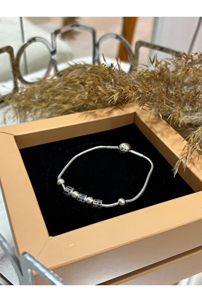 Silver 925 Ayar Gümüş Renkli Taşlı Charm Kadın Bileklik / Kutulu Gönderim