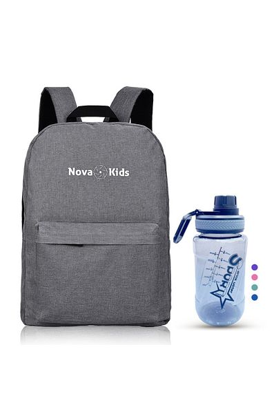 NovaKids Nova Kids 17-Inch Backpack with Hydration 550ml Bottle(Assorted Color) - Gray