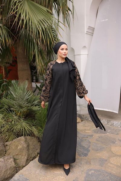 Nissra Ankanoor Negru- nurcă Daisy Süzene Brodat Raglan Manecă Ferace Anka 255051