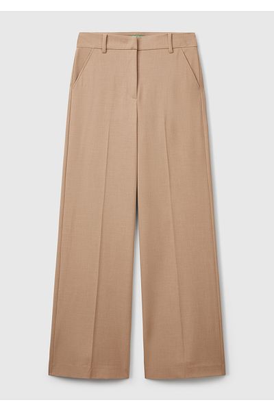 United Colors of Benetton Women's Beige Stretch Fabric High Waist Wide Leg Pants