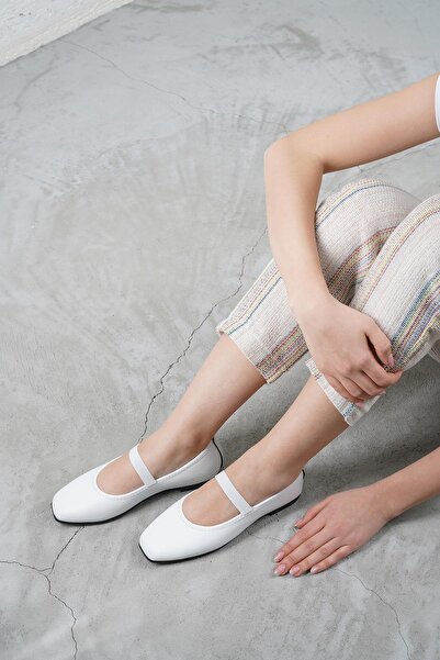 Beyond Women's White Elastic Leather Casual Ballerina Ballerina Byndkgz02