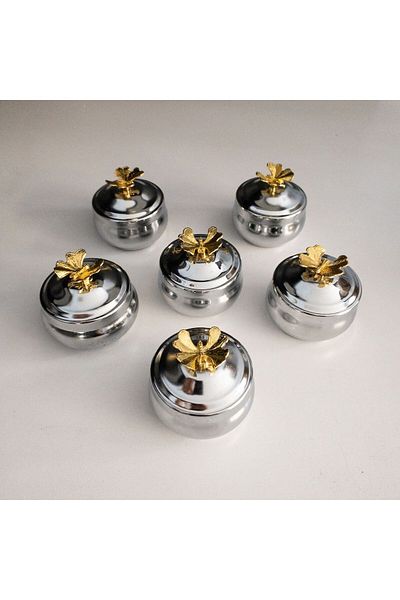 Decoan Set of 6 Silver Butterfly Pattern Chubby Turkish Delights - Tea and Coffee Presenter, Sugar and Dragee