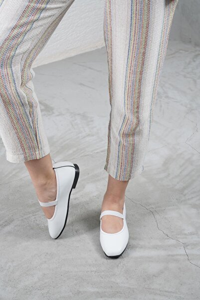 Beyond Women's White Elastic Leather Casual Ballerina Ballerina Byndkgz02