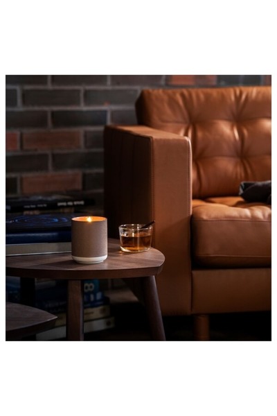 IKEA SILKESTRÄD Scented Candle, Leather & Vanilla – Brown Ceramic Jar, Cozy & Luxurious Fragrance,