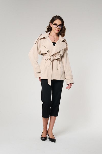 ZYRAH Beige Color Short Length Leopard Pattern Lined Women's Trench Coat