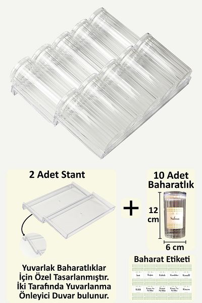 color house 10Pcs 280ml Jar Spice Rack Borosilicate Glass and 2Pcs Spice Rack Organizer with Stoppers Stand Z310