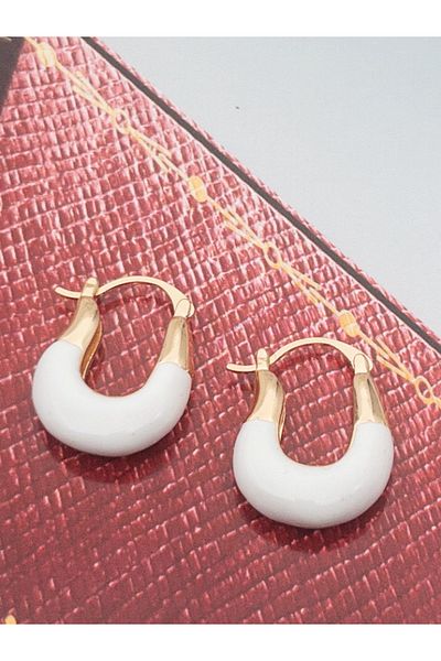 Siya Silver Gold Colored White Enameled U Model Steel Earrings