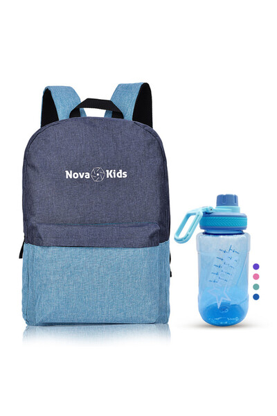 NovaKids حقيبة ظهر نوفا كيدز مقاس 17 بوصة مع زجاجة ترطيب سعة 550 مل (ألوان مت...