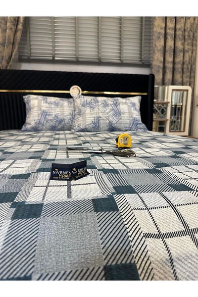NİVEMESHOME Nivemeshome Blue Patterned 200X230 Single Pique Cover Double