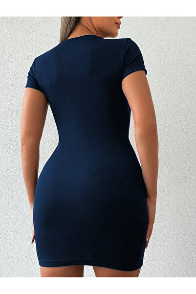 BayBayan Rochie de damă cu decolteu tip crewneck și țesătură reiată