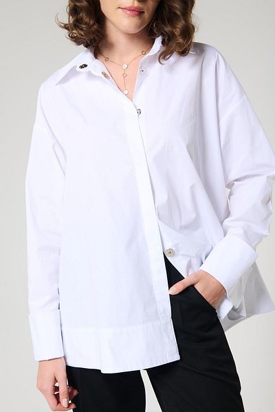 ZYRAH White Color Trapezoidal Cut Women's Long Sleeve Shirt