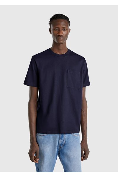 United Colors of Benetton Ανδρικό μπλουζάκι Navy Blue 100% βαμβακερό μπαλωματό με λεπτομέρεια τσέπης