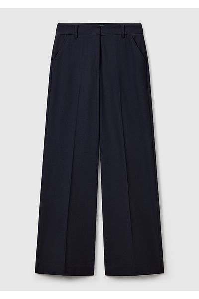 United Colors of Benetton Women's Navy Blue Stretch Fabric High Waist Wide Leg Pants