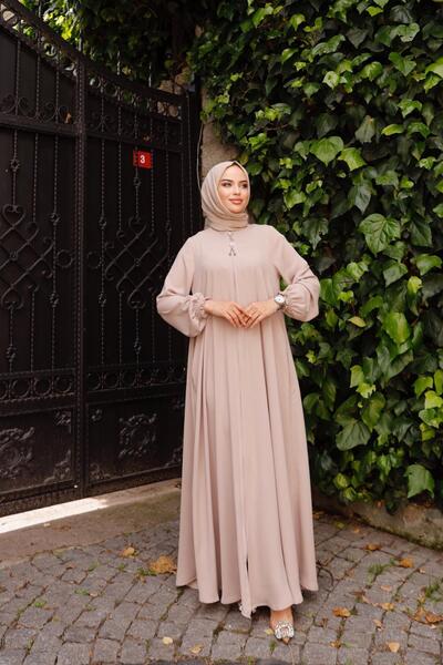 H HİJAB CENTER Açık Bej Mevlana Ferace Nsr5002