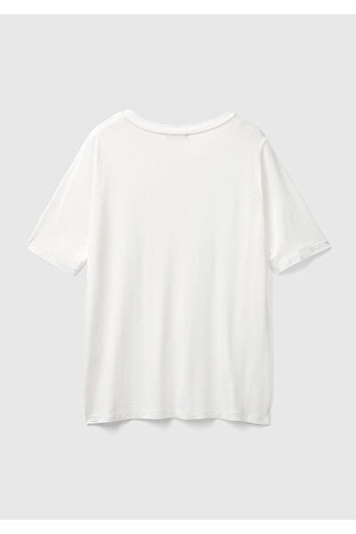 United Colors of Benetton Γυναικείο λευκό μπλουζάκι Eco-Viscose Regular Fit με λαιμόκοψη