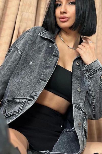 Butik Black Jeans Jacket with Stones