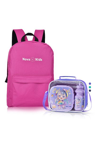 NovaKids Nova Kids Study Buddy 17Inch Backpack with Lunch Bag, Lunch Box & Bottle - Pink