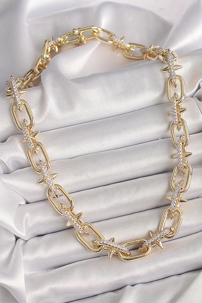 Clariss Brass Gold Color Zircon Stone Barbed Ring Model Vip Exculusive Series Women's Necklace