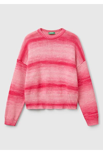 United Colors of Benetton Women's Pink Mix 100% Cotton Shadow Effect Rib Detailed Off-Shoulder Sweater