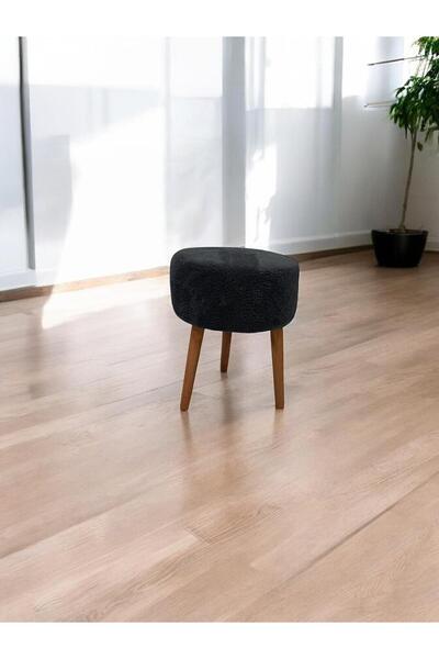 Edam Yuvarlak Puf Bench Ahşap Ayaklı Dekoratif Peluş