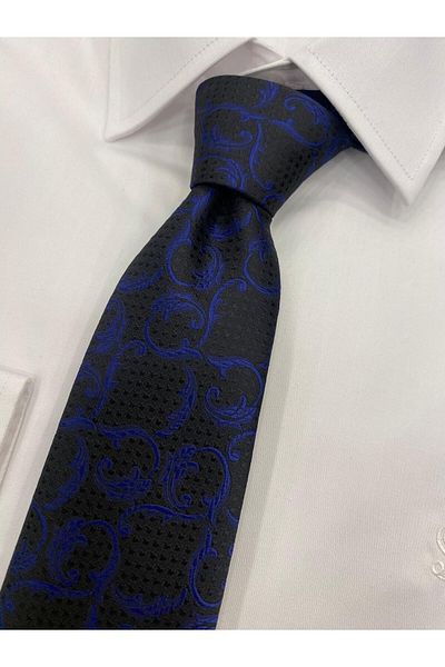 Cacharel Woven Fabric Patterned Black Sax Tie