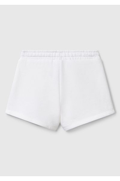 United Colors of Benetton Girl's White Benetton Logo Embroidered Waist Drawstring Shorts