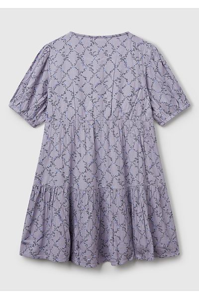 United Colors of Benetton Girl's Purple Viscous Patterned Front Buttoned Pleated Layered Short Sleeve Dress