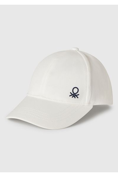 United Colors of Benetton Boy's White Front Logo Printed Cap Hat