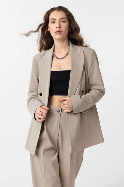 Antioch Beige Regular Fit Double Breasted Women's Blazer Jacket