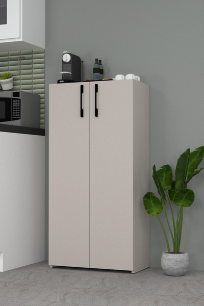 MOBİLİQUE Şahane No.3 - 2 Kapaklı 5 Raflı Çakıl Taşı Renginde Çok Amaçlı Dolap