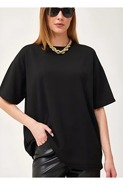 Caddebostan Moda Tricou pentru femei Two Thread Plain Basic negru