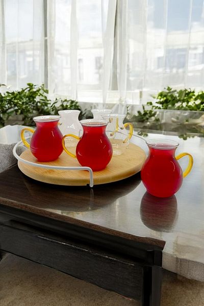 Kitchen Way Orange Handled Glass Cup Set 175ml, 6 L, Dessenli Borosilicate Arbitrary Thermosil