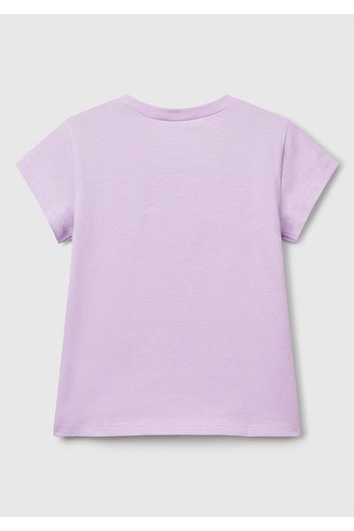 United Colors of Benetton Girl's Lilac Front Printed Crew Neck T-Shirt