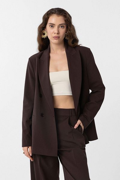 Antioch Brown Regular Fit Double Breasted Women's Blazer Jacket