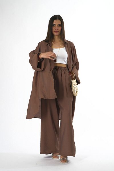 ABBRA Women's Long Back Oversize Shirt Pants Set