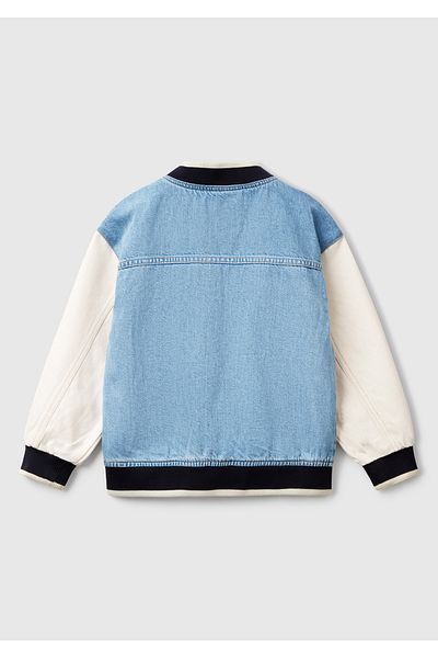 United Colors of Benetton Boy's Denim Bomber Jacket with Logo Embroidered on the Front